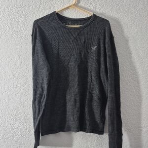 American Eagle Men's Medium Dark Gray Long Sleeve Waffle Knit Top